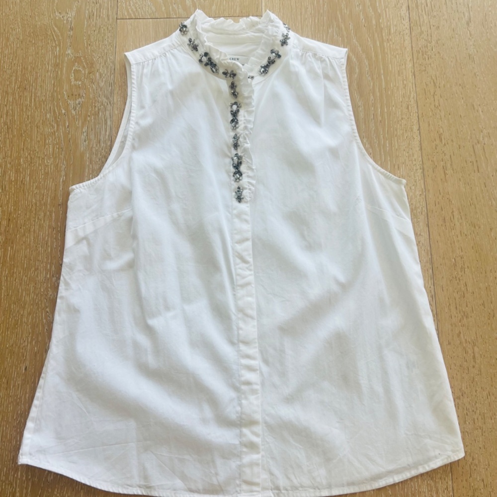 J. Crew Women's Sleeveless White Blouse Embellished Jewel Collar Size 12 - Picture 14 of 15